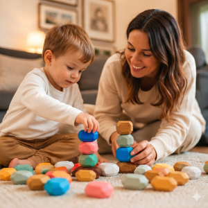 Zedek Wooden Stacking Rocks — Open-Ended Developmental Play Set